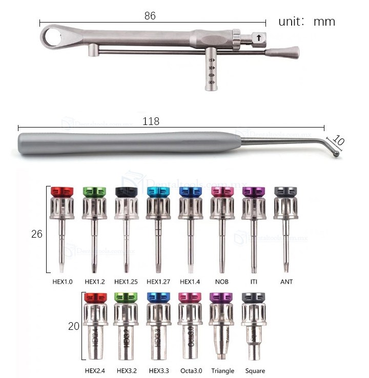 Kit prot&eacute;sico universal para implantes con llave de torque y portapuntas